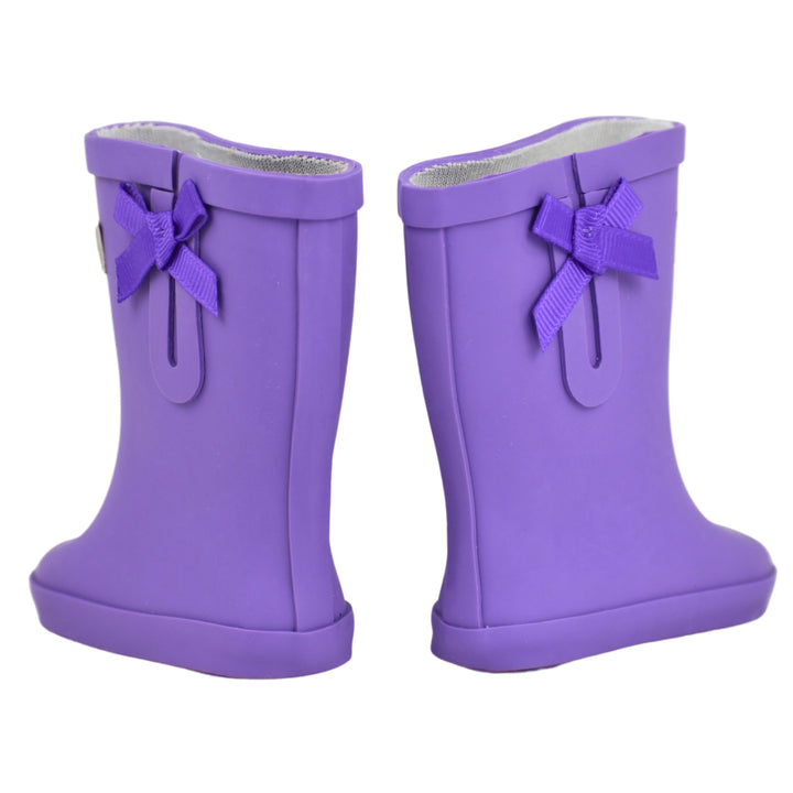 A pair of purple wellie-style boots for an 18" doll