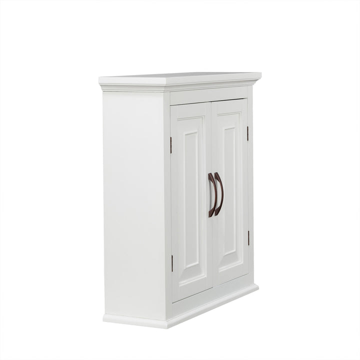 Sideview of a white wall cabinet with two door