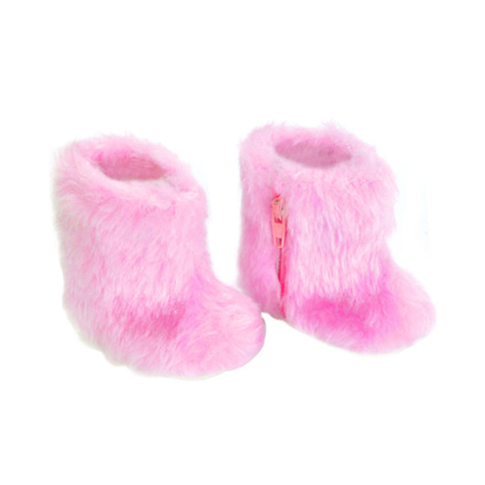 Pink fuzzy boots for an 18" doll