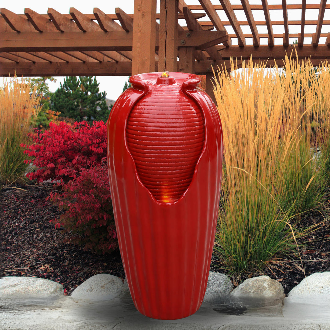 Teamson Home 32.01" Outdoor LED Modern Vase Water Fountain with LED, Red