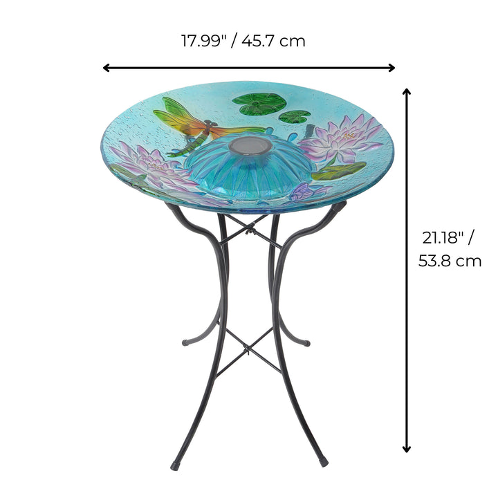 the dimensions are shown next to the birdbath