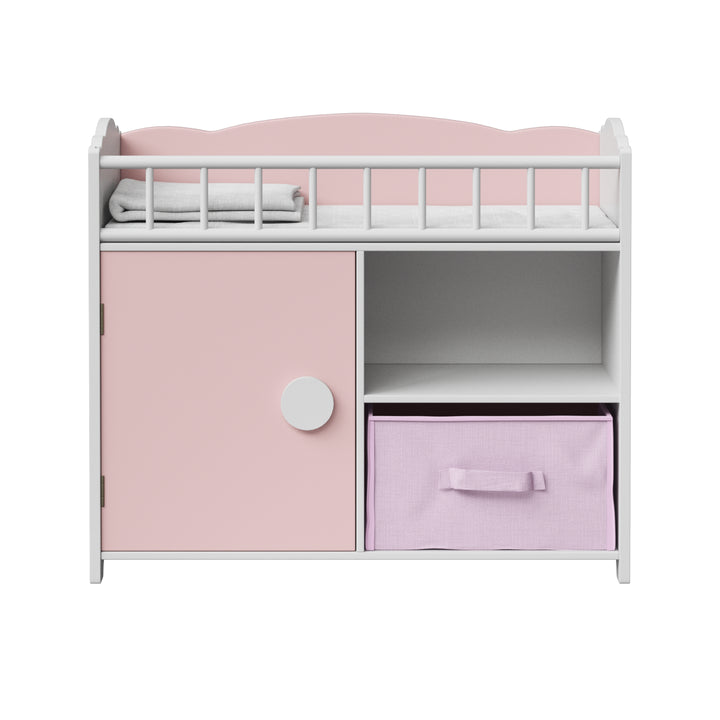 A baby doll changing station - pink and white