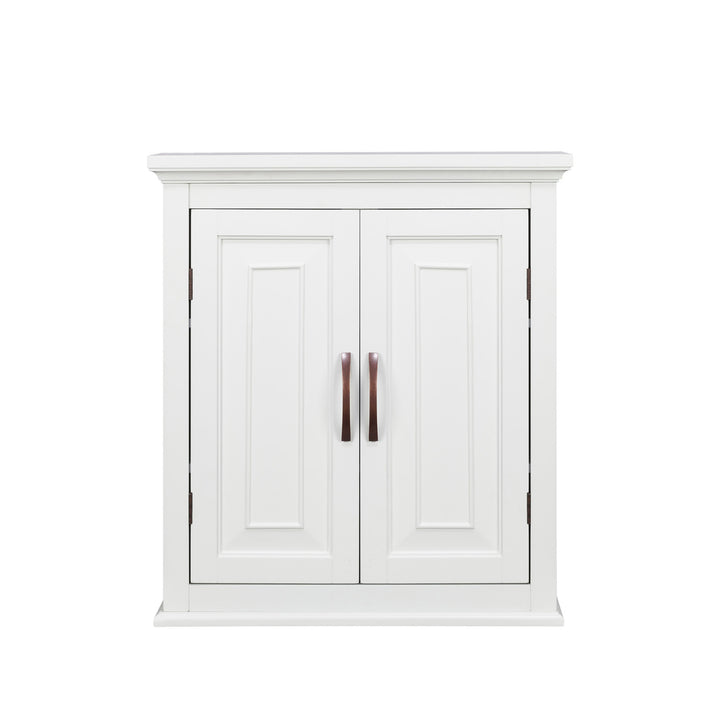 A white wall cabinet with two doors