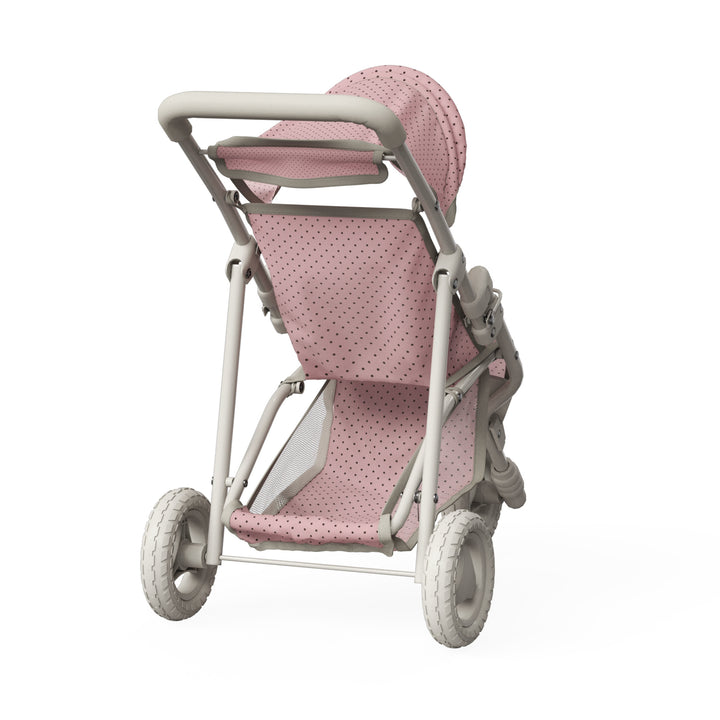 rear side view of stroller showing underneath storage