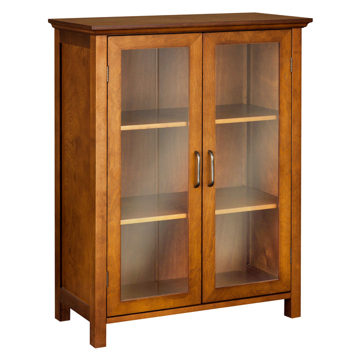 Wood 2-door floor cabinet with glass panel doors