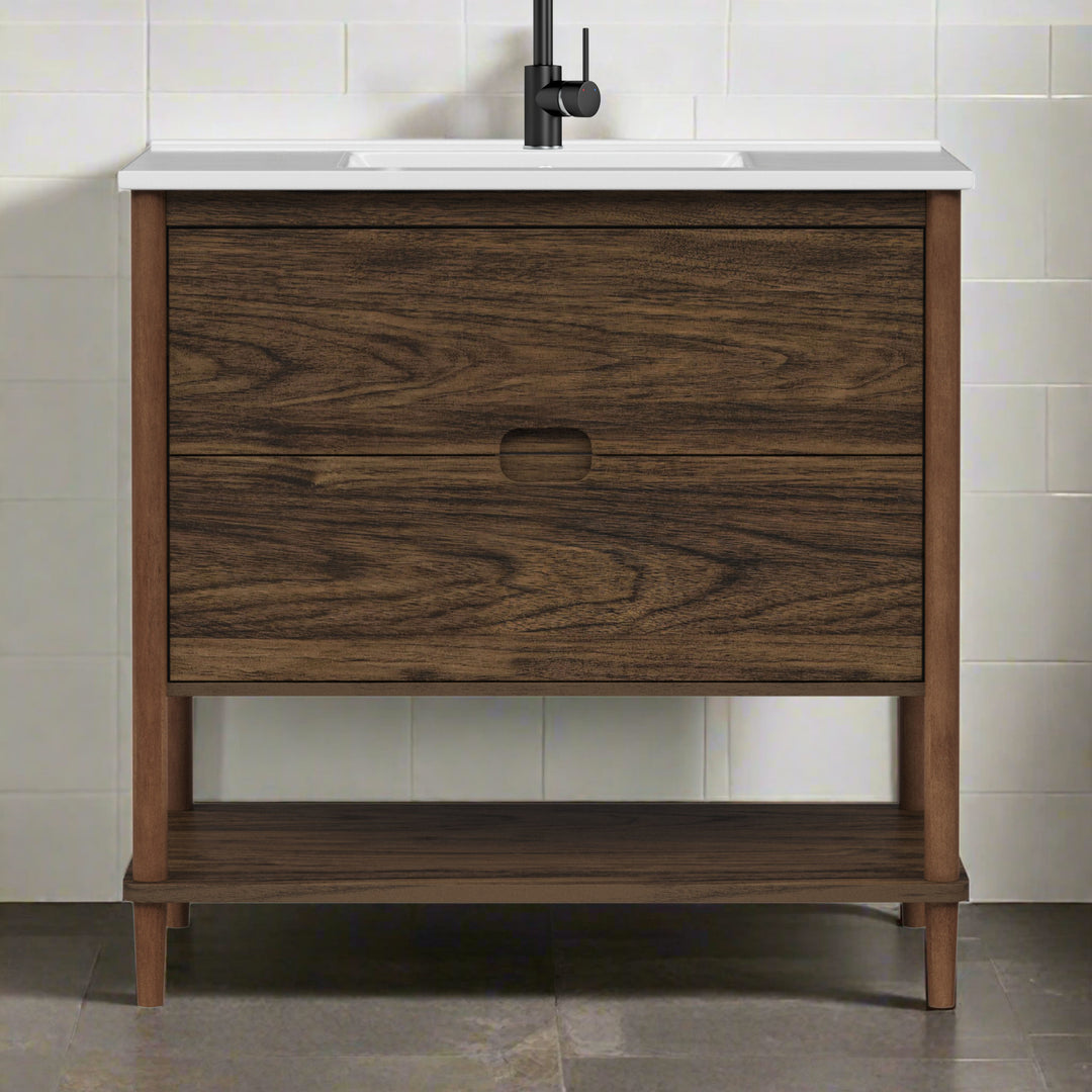 Teamson Home Ellery 36" Single Bathroom Vanity with Two Drawers, Walnut