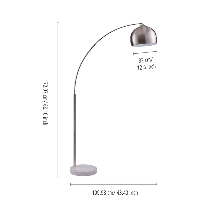 Arc lamp shown with dimensions, stands 68.10 inches tall.