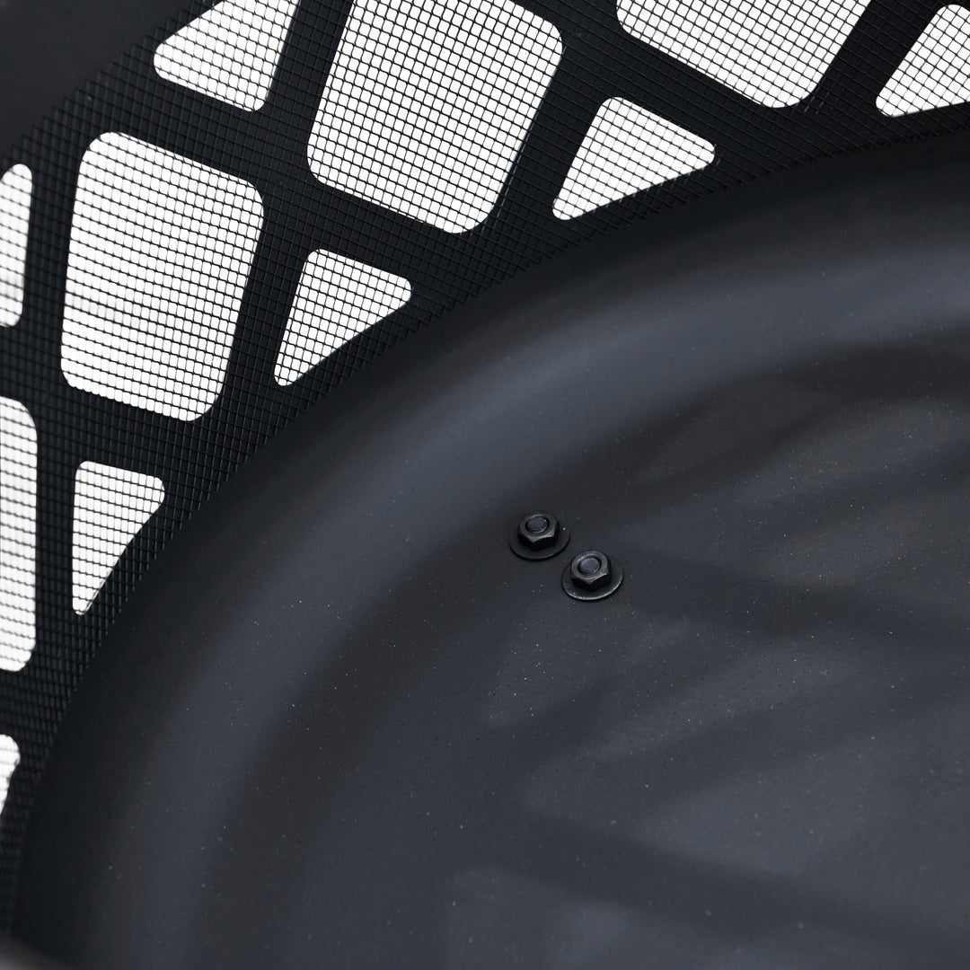 Detail image of the black mesh screen for safety