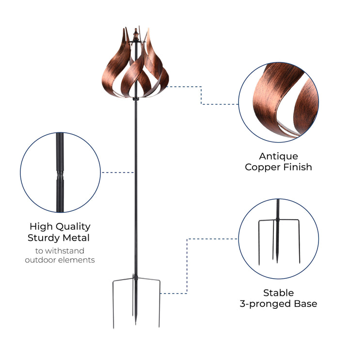 Teamson Home 70.12" Outdoor Tulip Kinetic Windmill Sculpture, Tangerine