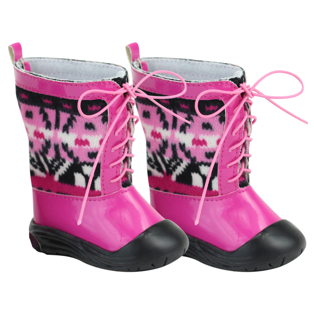 A pair of pink and black lace up winter boots