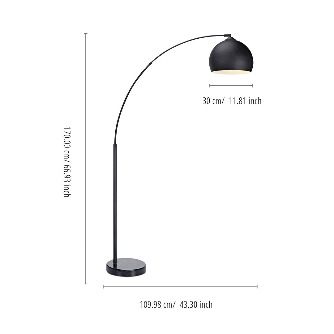 Dimensional graphic for an arc lamp in inches and centimeters