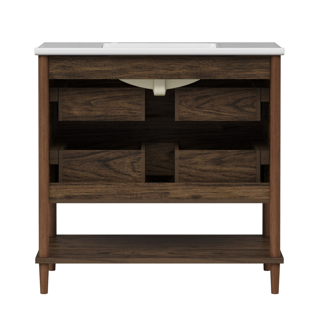 Teamson Home Ellery 36" Single Bathroom Vanity with Two Drawers, Walnut