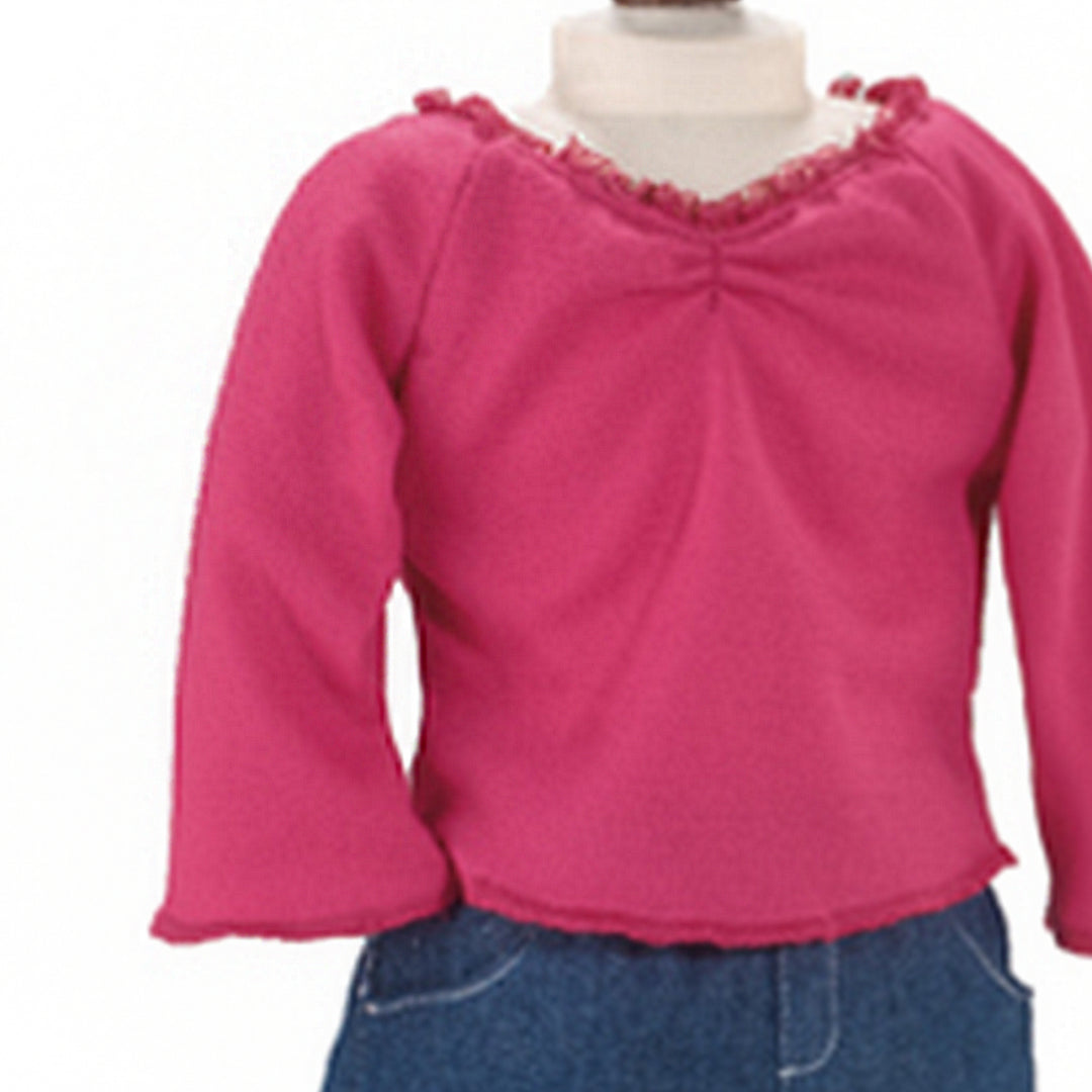 A pink cinched top for an 18" doll