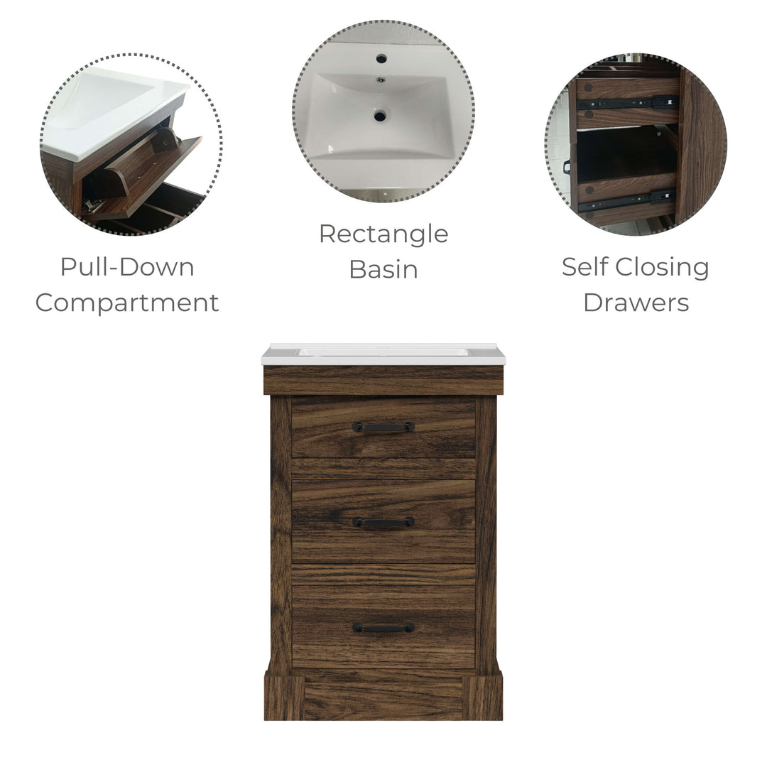 Teamson Home Donovan 24" Single Bathroom Vanity with Two Drawers, Walnut