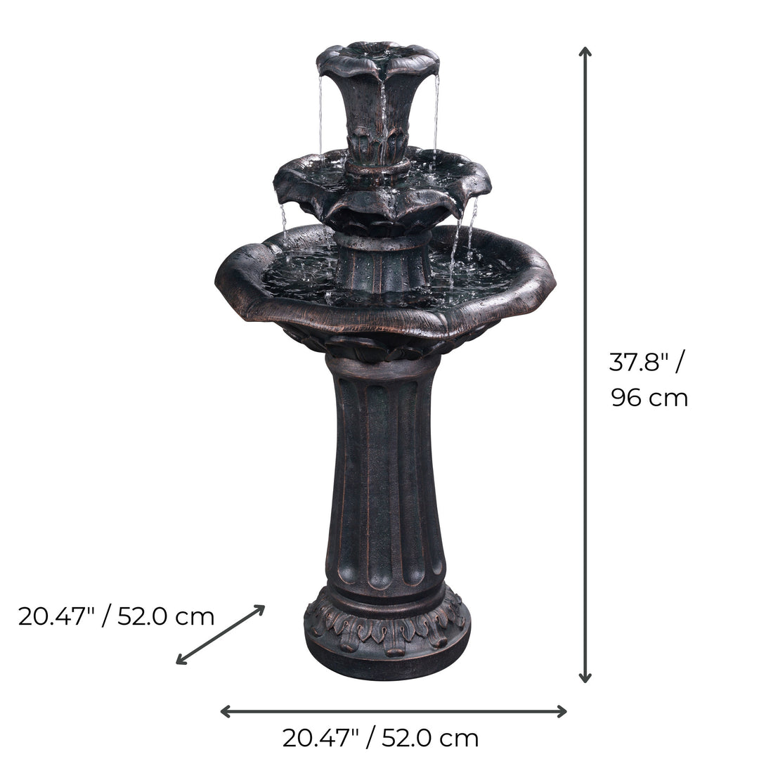 Fountain with dimensions, standing 37.8 inch tall