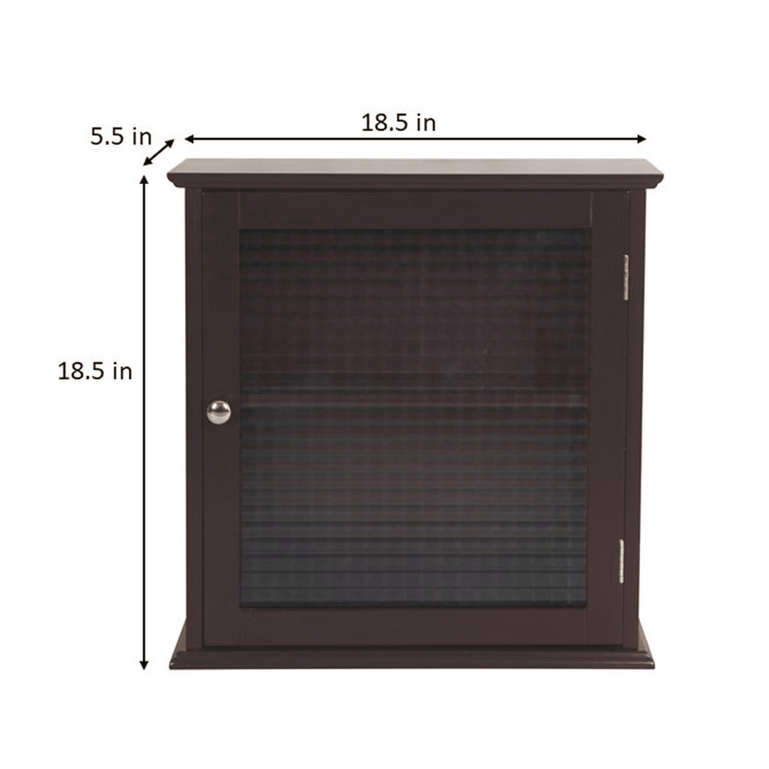 Dimensional graphic of a dark espresso medicine cabinet in inches and centimeters