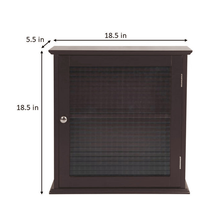 Dimensional graphic of a dark espresso medicine cabinet in inches and centimeters