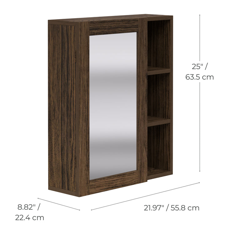 Teamson Home Ellery Removable Medicine Cabinet with Mirror, Open Shelves, Walnut