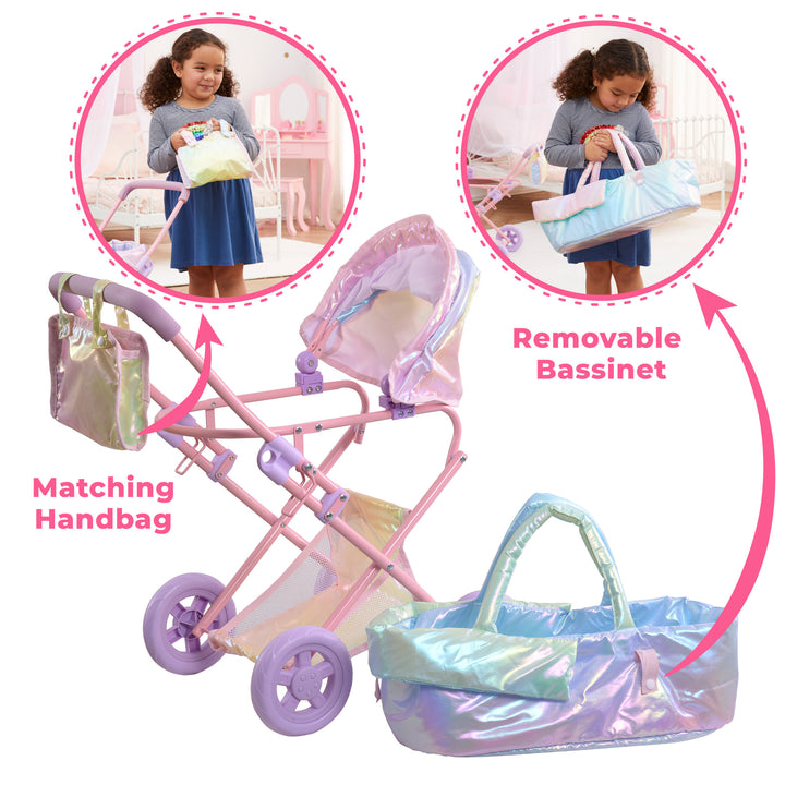 Olivia’s Little World Magical Dreamland Deluxe Baby Doll Stroller and Carrier, Iridescent