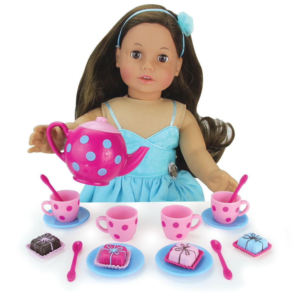 Sophia's 17 Piece Tea Set with Petit Four Cakes for 18" Dolls, Pink/Blue