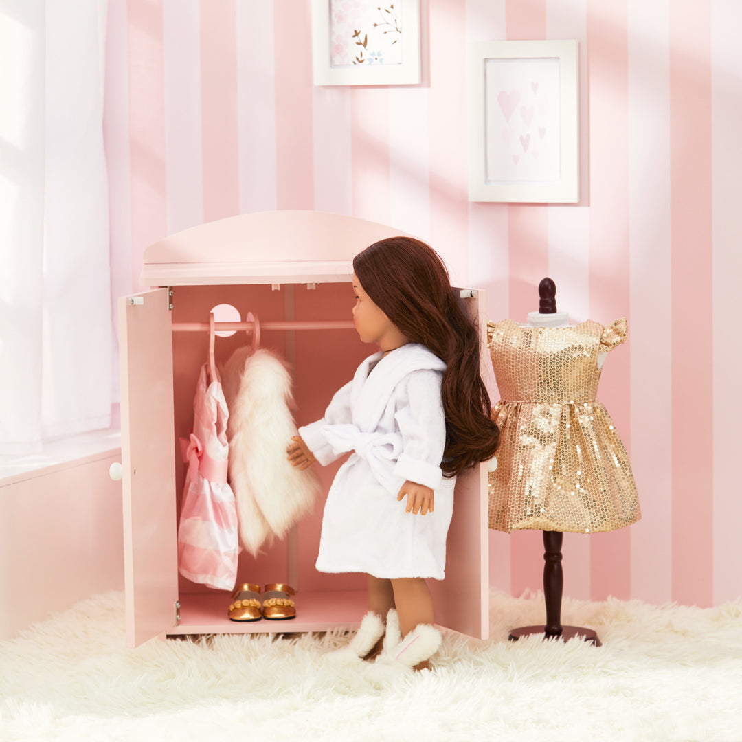 Sophia's Aurora Princess Armoire, Bathrobe and Bunny Slippers Set for 18" Dolls, Pink/White