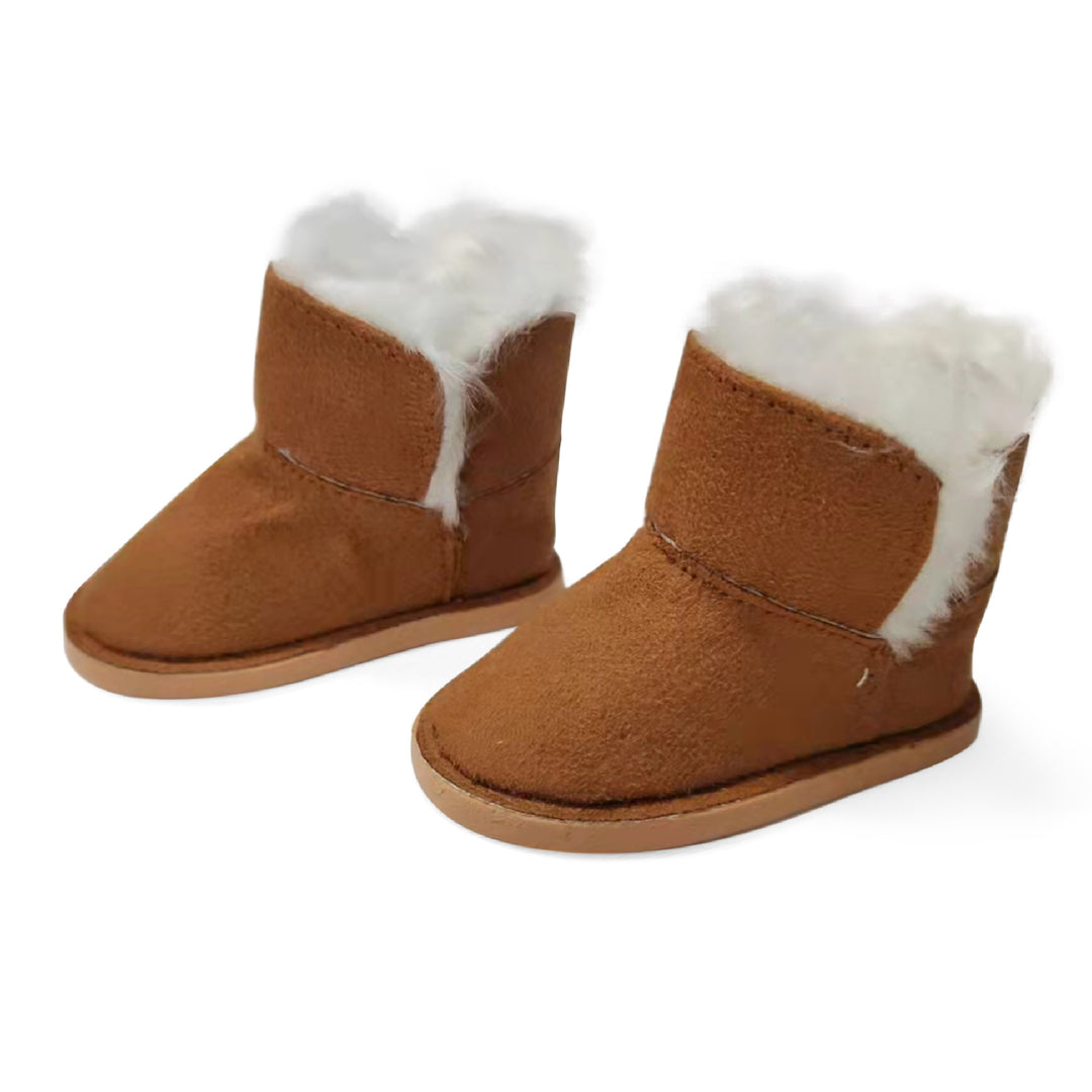 Sophia's Mini Suede Winter Boots with Faux faux fur Trim for 18" Dolls, Cognac Brown