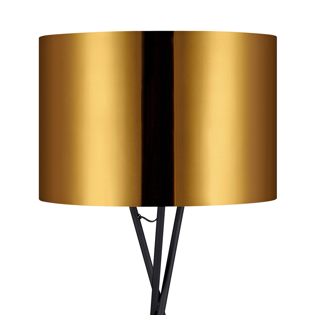 A close-up of the gold metal drum shade