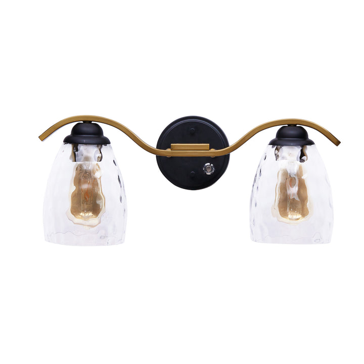 Teamson Home Heidi 2-Light Vanity Fixture with Clear Hammered Glass Cloche Shades, Black/Brass