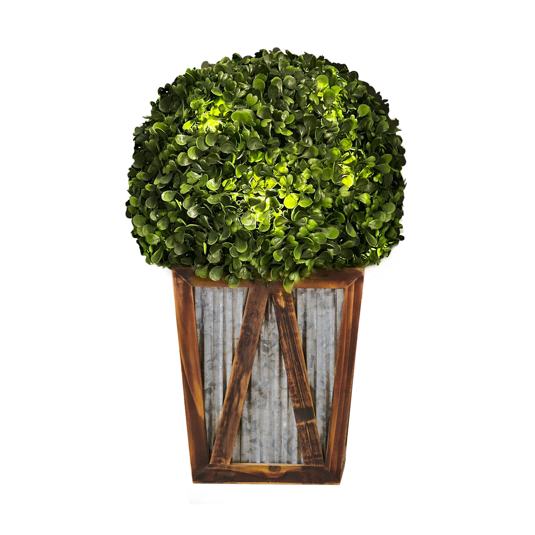 Teamson Home Artificial Topiary Shrub with Solar LED Lights in Farmhouse Base