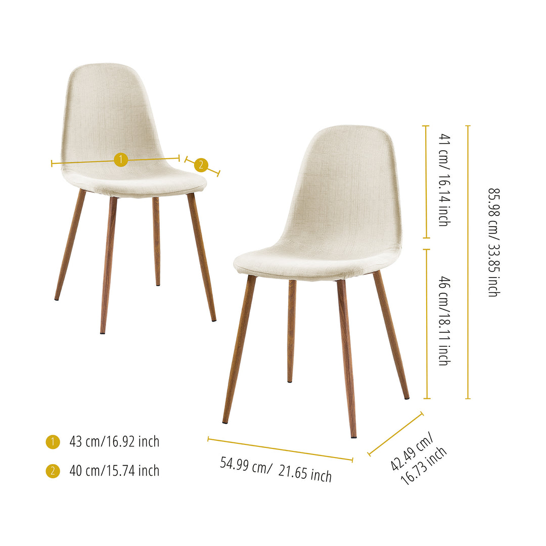 Teamson Home Minimalista Fabric Dining Chair with Wood Grain Metal Legs, Set of 2, White/Natural