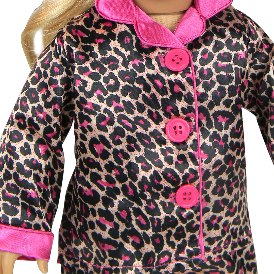 Sophia's Animal Print Pajama Shirt, Pants and Slippers for 18" Dolls, Pink/Black