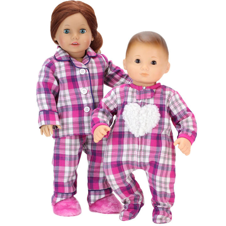 Sophia's - 15" Doll - Flannel Sleeper w/ Heart - Hot Pink