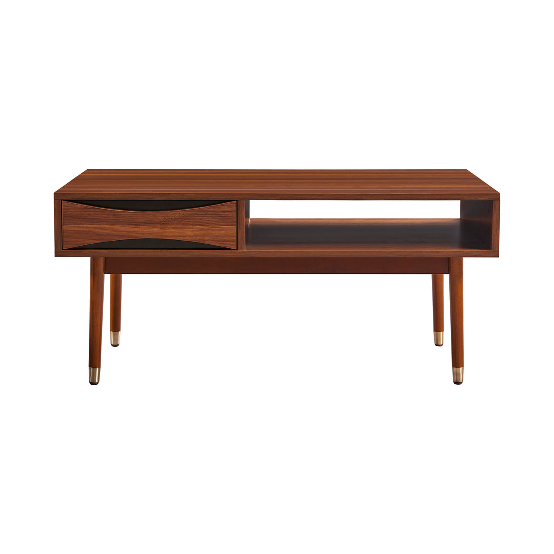 Teamson Home Dawson Modern Wooden Coffee Table with Storage, Walnut finish.