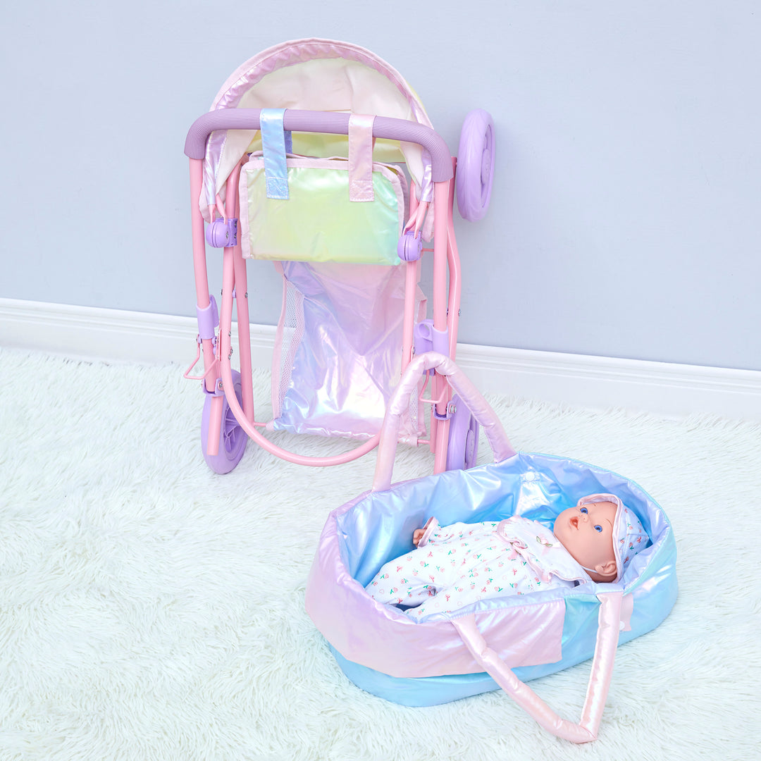 Olivia’s Little World Magical Dreamland Deluxe Baby Doll Stroller and Carrier, Iridescent