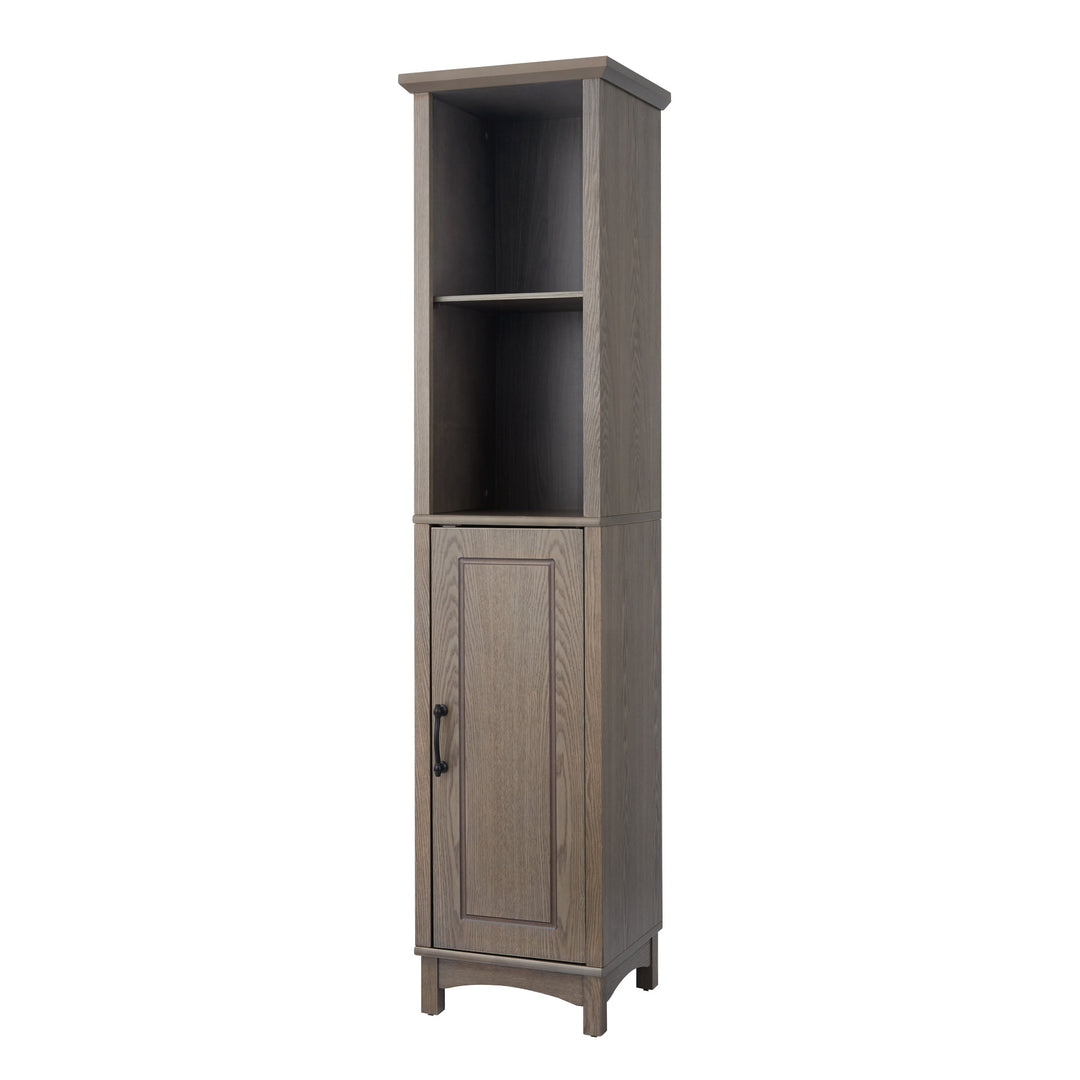 Teamson Home Russell Modern Farmhouse Linen Tower Storage Cabinet with Open Shelves, Salt Oak