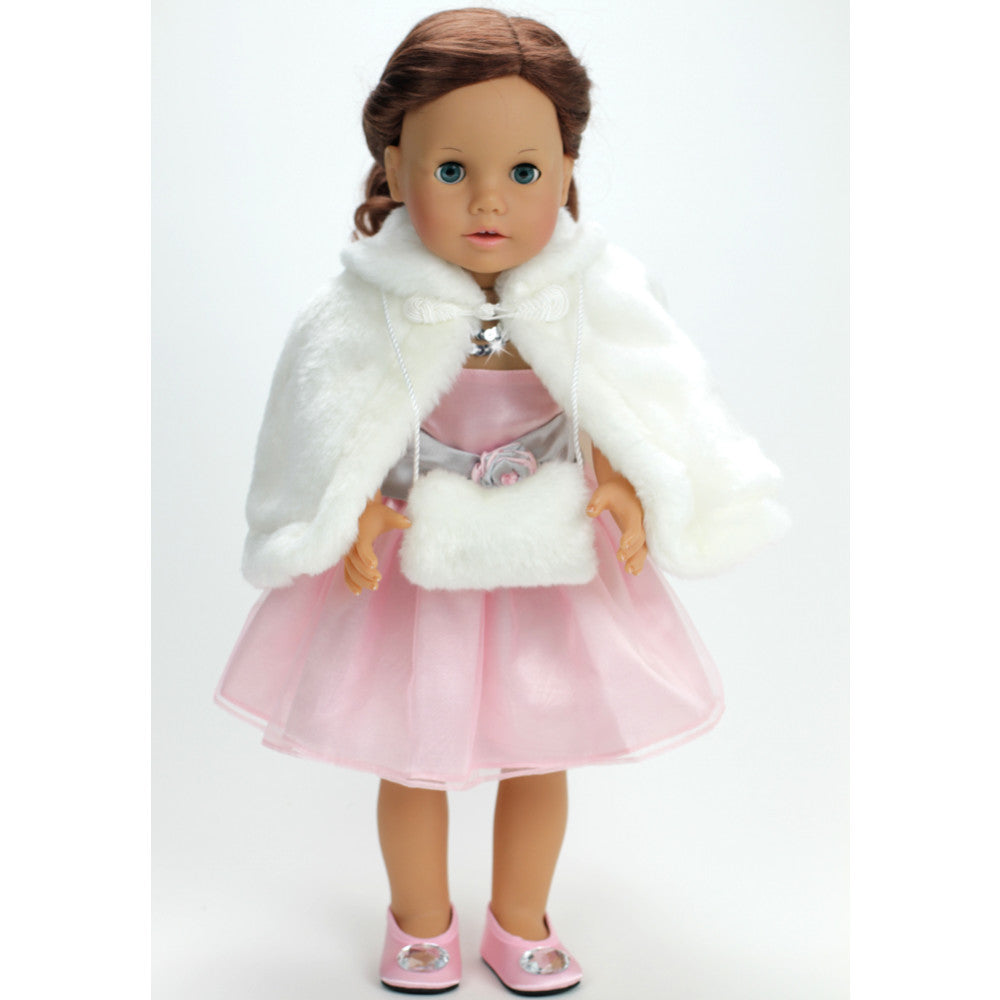 Sophia’s Fancy Special Occasion Winter Faux Fur Capelet & Matching Purse Accessory for 18” Dolls, White