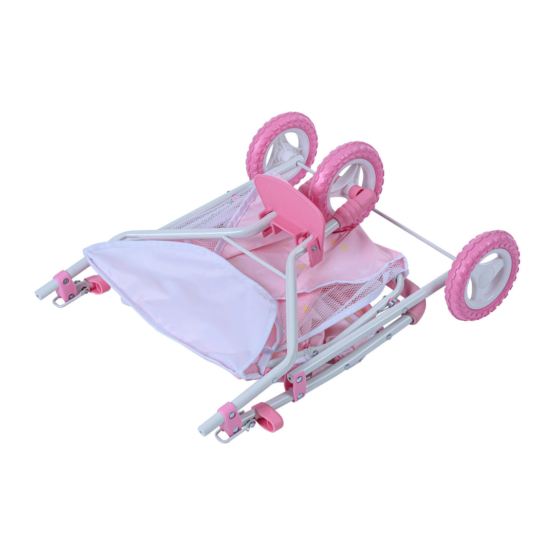 Olivia's Little World Twinkle Stars Princess Twin Baby Doll Stroller, Pink & White