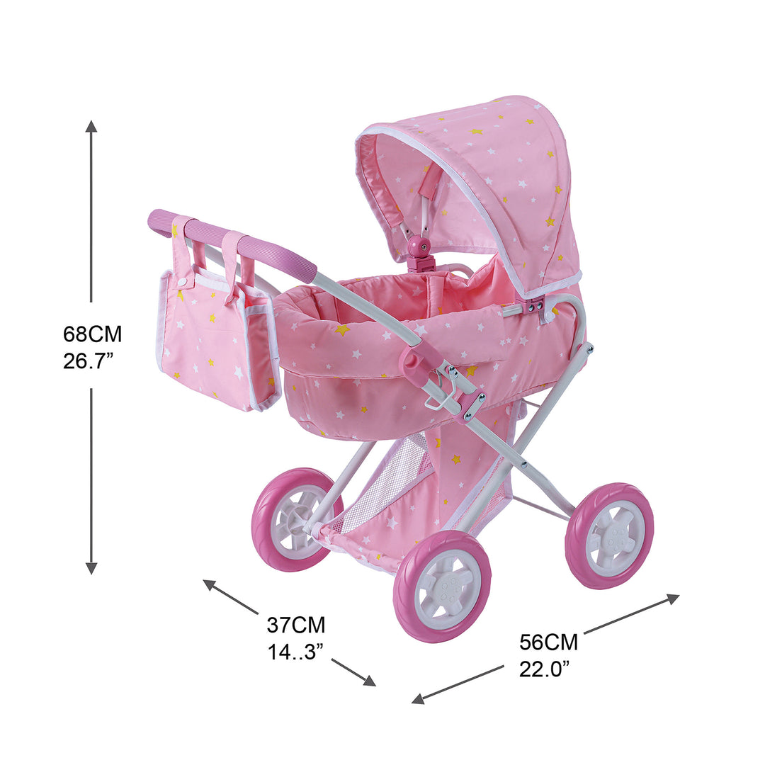 Olivia's Little World Twinkle Stars Princess Deluxe Baby Doll Stroller, Pink/White