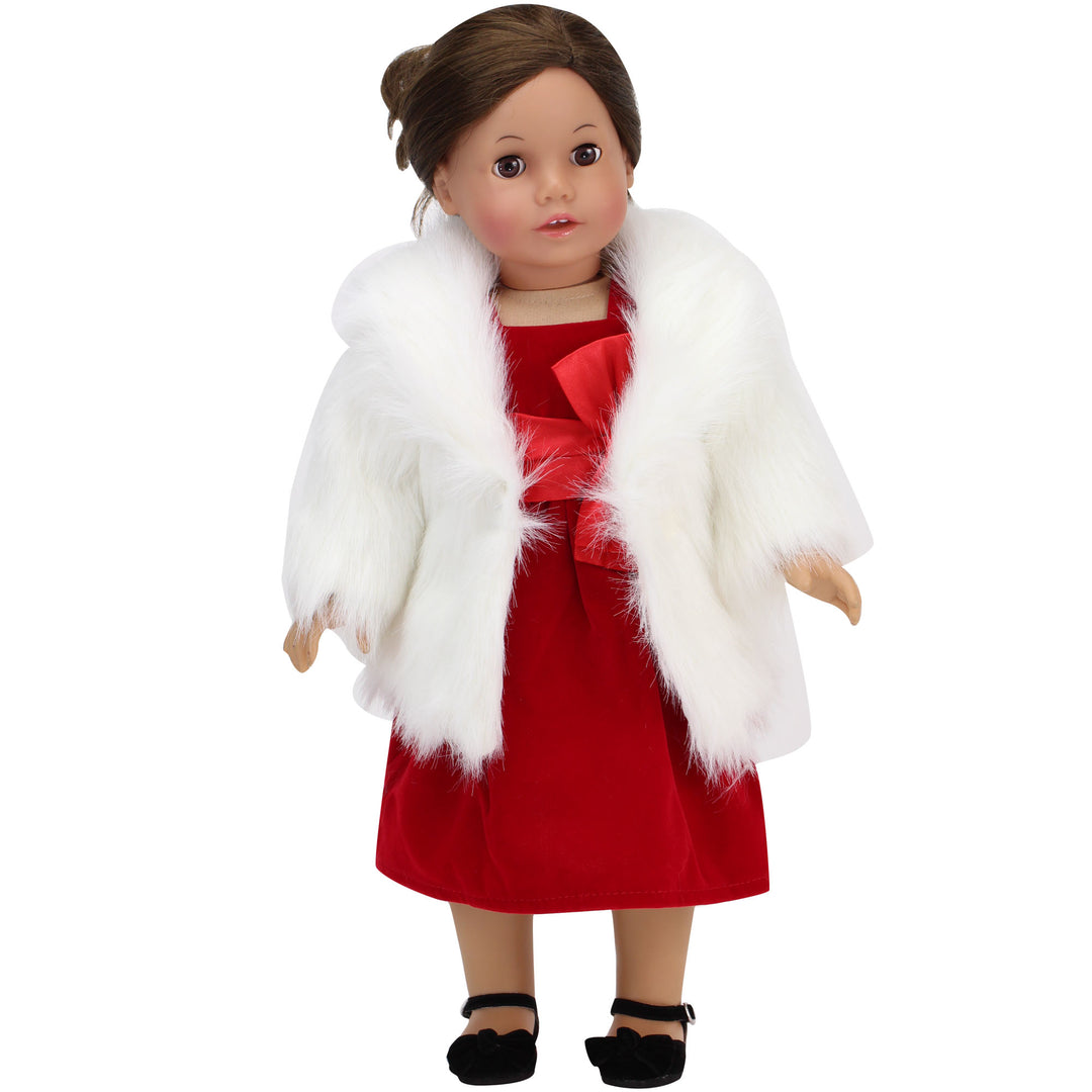 Sophia's Faux faux fur Dress Coat with Large Collar and Sash Closure for 18" Dolls, Ivory