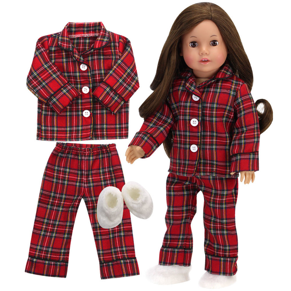 Sophia's - 18" Doll - Flannel Pajama & Slippers Set - Red