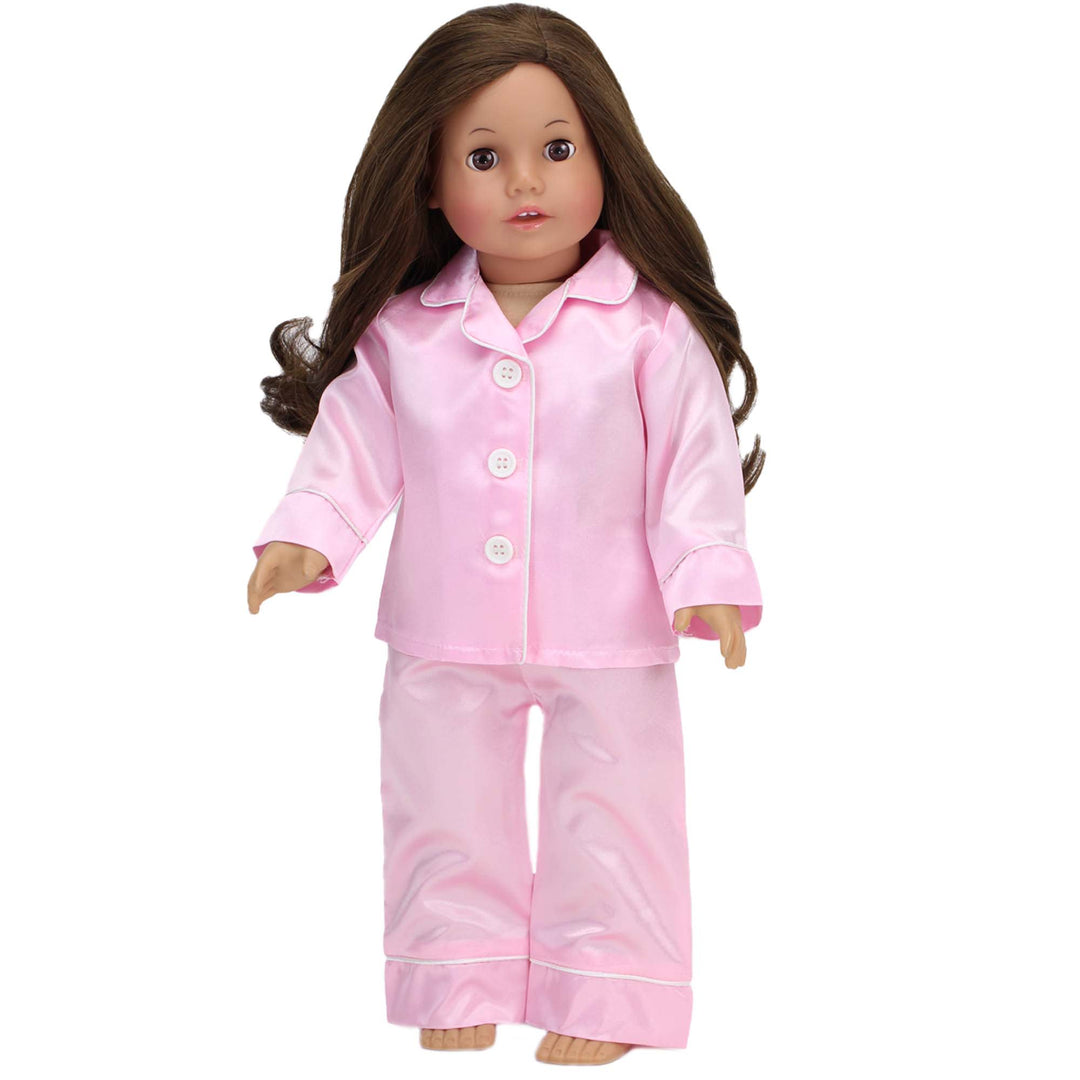 Sophia's Satin Pajama Top & Bottom Plus Bunny Slippers for 18" Dolls, Pink