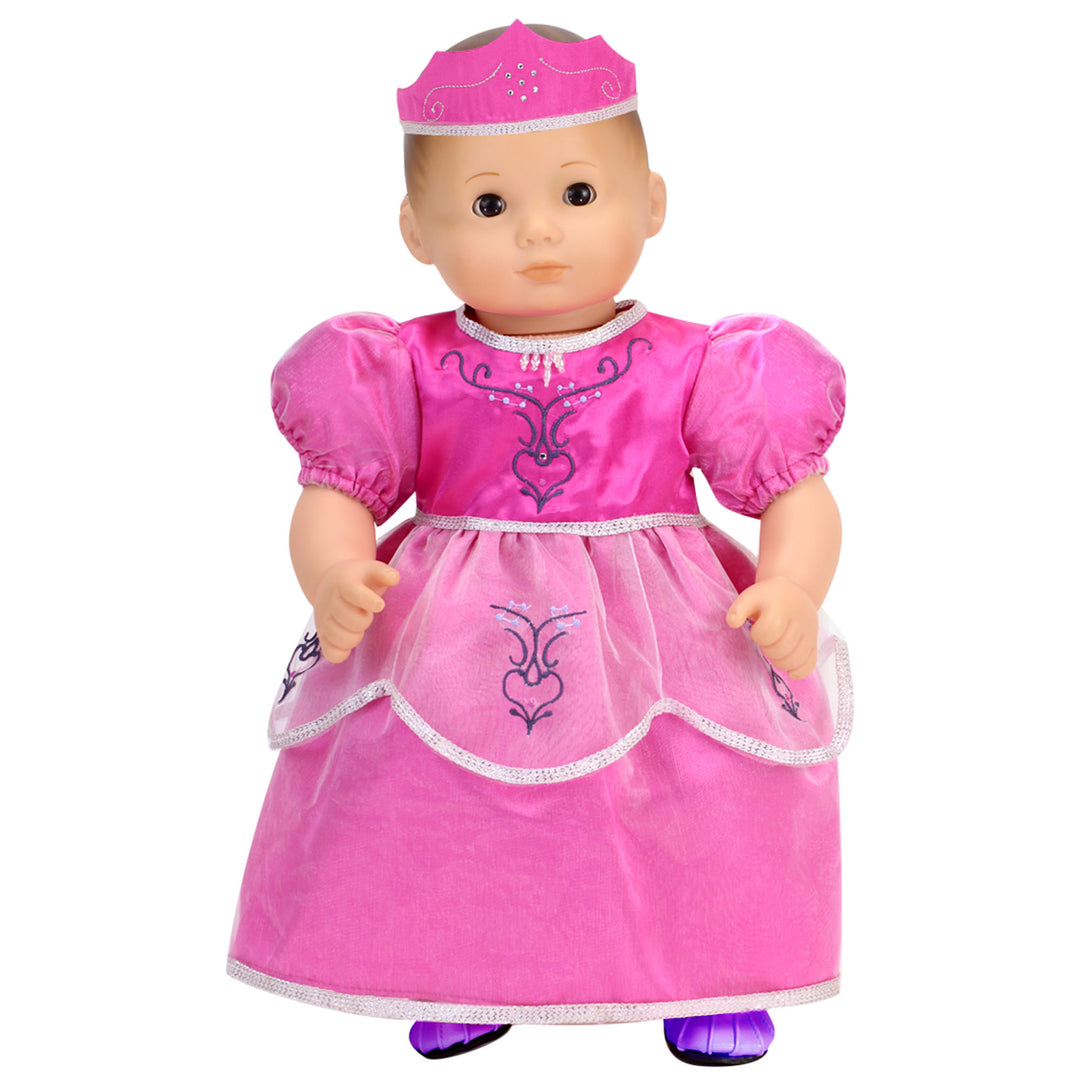 Sophia’s Princess Dress & Matching Crown Costume Set for 15” Baby Dolls, Hot Pink