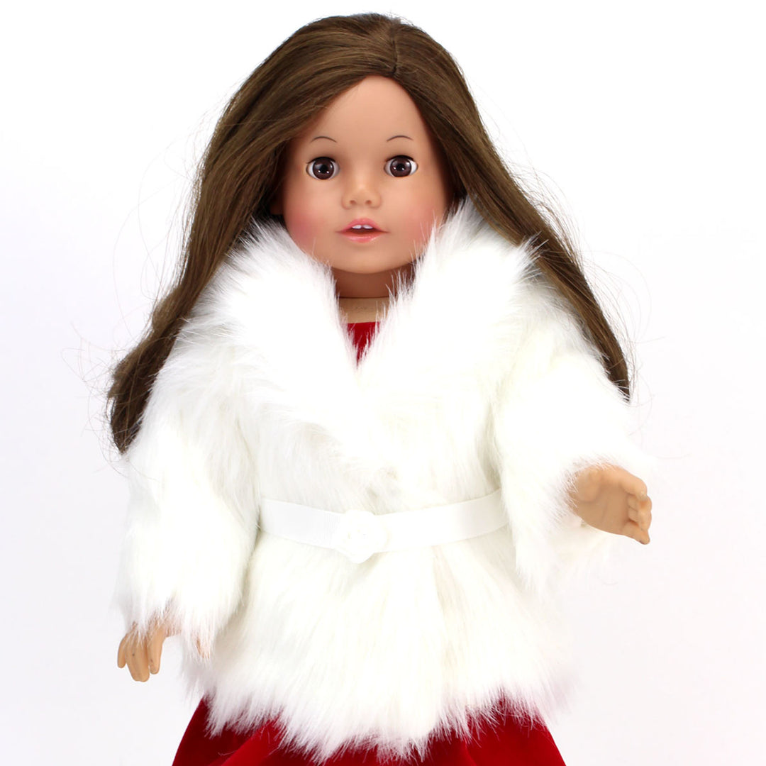 Sophia's Faux faux fur Dress Coat with Large Collar and Sash Closure for 18" Dolls, Ivory