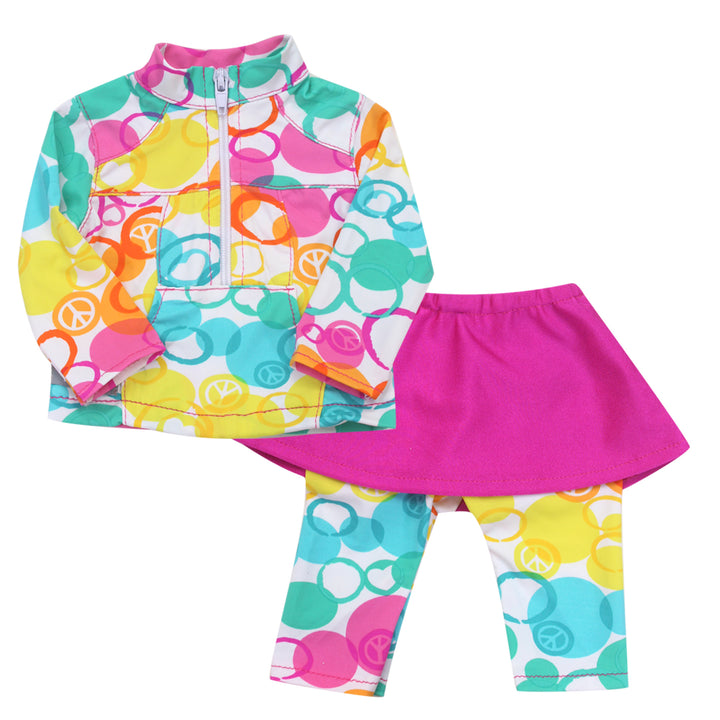 Sophia’s Two-Piece Complete Athletic Outfit with Leggings, Attached Ruffle Skirt, & 1/2 Zip-Up Long-Sleeve Shirt for 18” Dolls, Pink