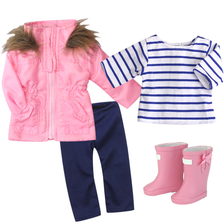 Sophia’s Jacket, Leggings, T-Shirt, and Rain Boots for 18" Dolls