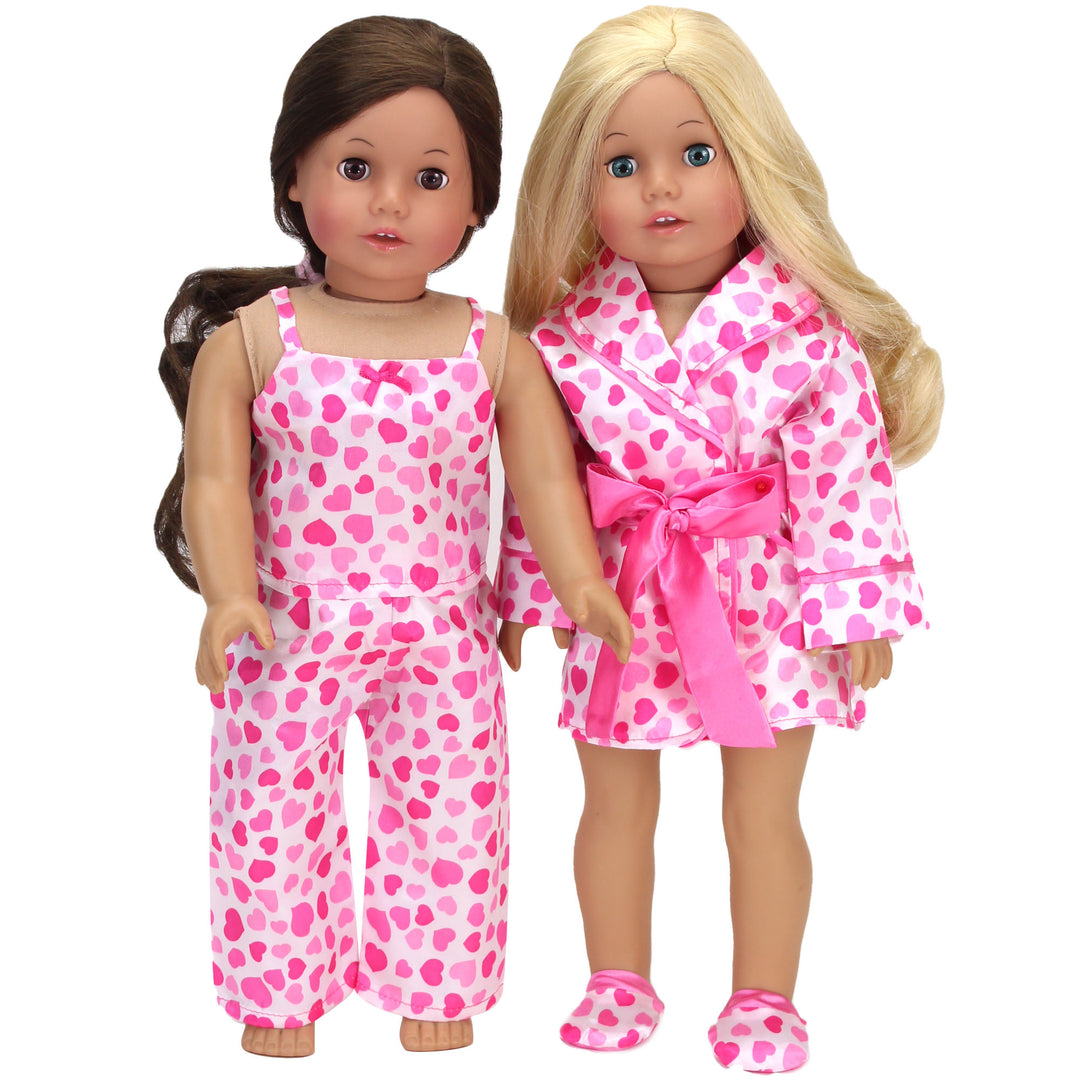 Sophia's 5 Piece Bathtub, Heart Print Robe, Pajamas and Slippers Set for 18" Dolls, Pink/White