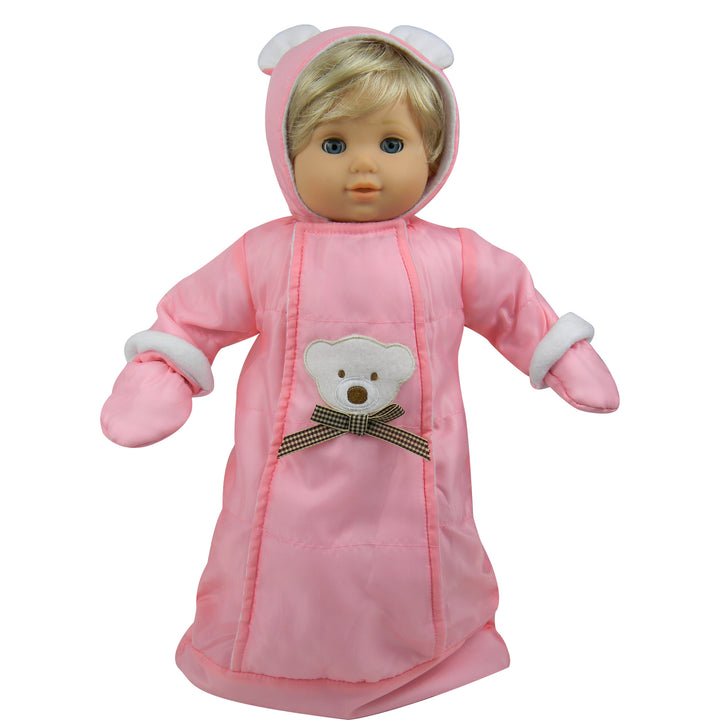 Sophia's Polar Bear Bunting Snowsuit with Attached Mittens and Hood for 15' Dolls, Pink