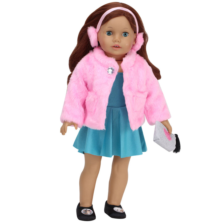 Sophia’s Pink faux fur Coat and Earmuff Headband Set for 18" Dolls