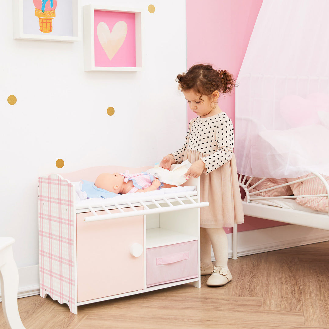 Olivia's Little World Aurora Princess Baby Doll Crib with Storage and Accessories for 15" Dolls, Pink