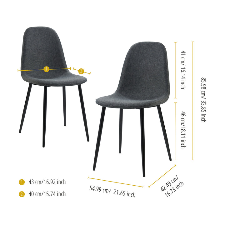 Teamson Home Minimalista Fabric Dining Chair with Black Metal Legs, Set of 2, Black/Gray